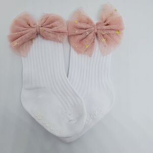 NWOT Chicbaby White Socks with Pink Bows